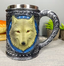 Ebros Large Celtic Blue Alpha Gray Wolf Mug Stainless Steel Rim Resin 18oz Cup
