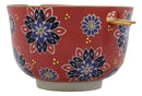 Ebros Red Colorful Divine Flowers Ramen Udon Noodles Large 6.25" Diameter Soup Bowl With Built In Rest and Bamboo Chopsticks Set for Rice Pasta Salad