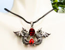 Ebros Red Saphire Dual Dragon Guardians Pendant Jewelry Necklace Lead Free