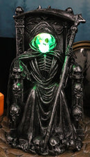 Dark Lord Grim Reaper Skeleton On Throne With LED Light Ghastly Face Figurine