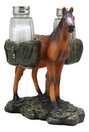 Western Brown Stallion Horse With Saddlebags Salt Pepper Shakers Set Figurine