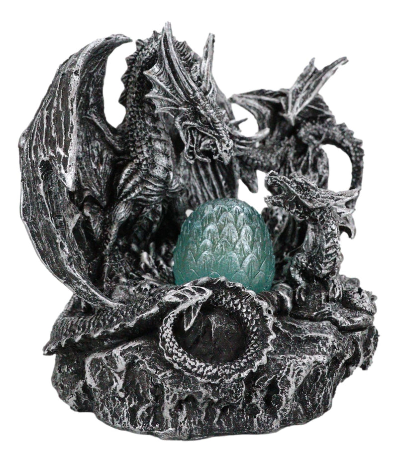 Mother Dragon With Baby Wyrmlings Guarding LED Crystal Egg Night Light Figurine