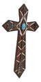 Rustic Western Boho Native Indian Arrows Turquoise Rock Faux Wooden Wall Cross