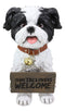 Ebros- Small But Sassy - Adorable Black & White Shih Tzu Puppy Dog Sitting Figure with Reversible Welcome Sign Home Accent Patio Sculpture Garden Décor, 11-inch