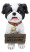 Ebros Shih Tzu Dog Statue With Jingle Collar Welcome Greeting Sign 11.25"Tall