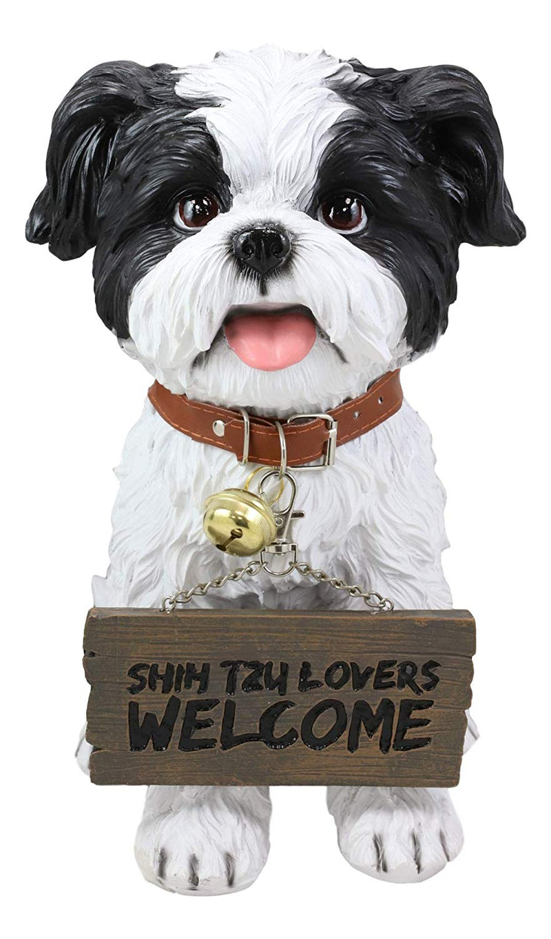 Ebros Shih Tzu Dog Statue With Jingle Collar Welcome Greeting Sign 11.25"Tall