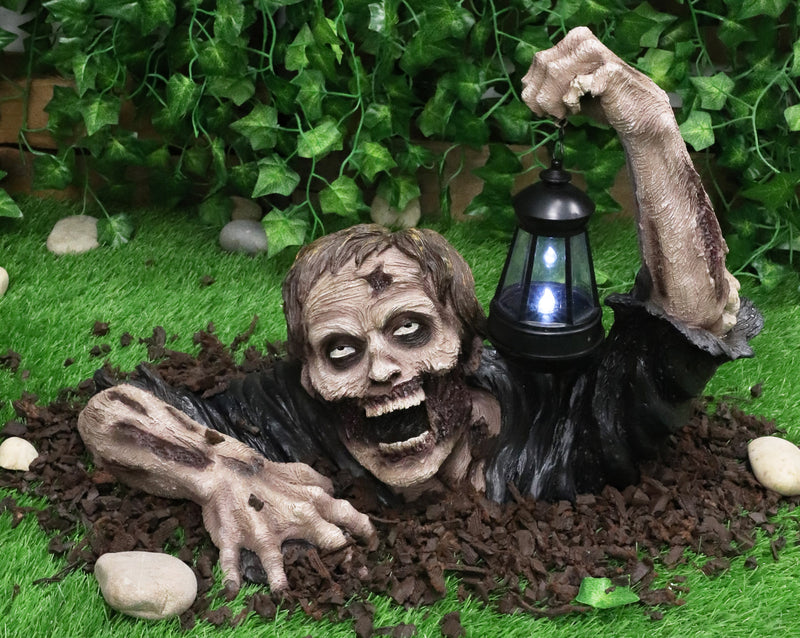 Ebros Zombie Crawling Out Of Grave Solar LED Lantern Figurine Dead Rising 18.5"L