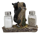 Ebros Rustic Woodland Black Bear Climbing Tree Branch Figurine Display Holder With Glass Salt And Pepper Shakers Bears Home And Kitchen Dining Decorative Statue 6.5" L Cabin Lodge Mountainside Decor