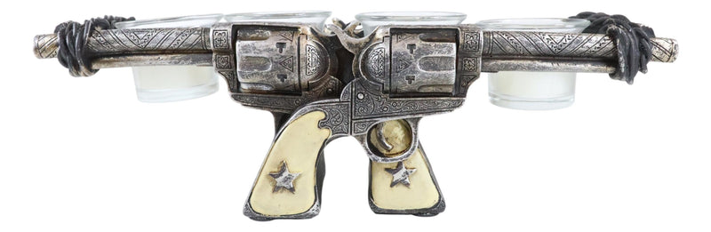 Western Cowboy Dual Crossed Sheriff Revolver Pistols 4 Votives Candle Holder