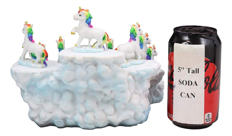 Ebros Magical Clear Blue Sky Clouds Terrace Castle Display Stand Figurine with 12 Miniature Rainbow Unicorns with Golden Horns Decorative Fairy Garden Accent Centerpiece Set