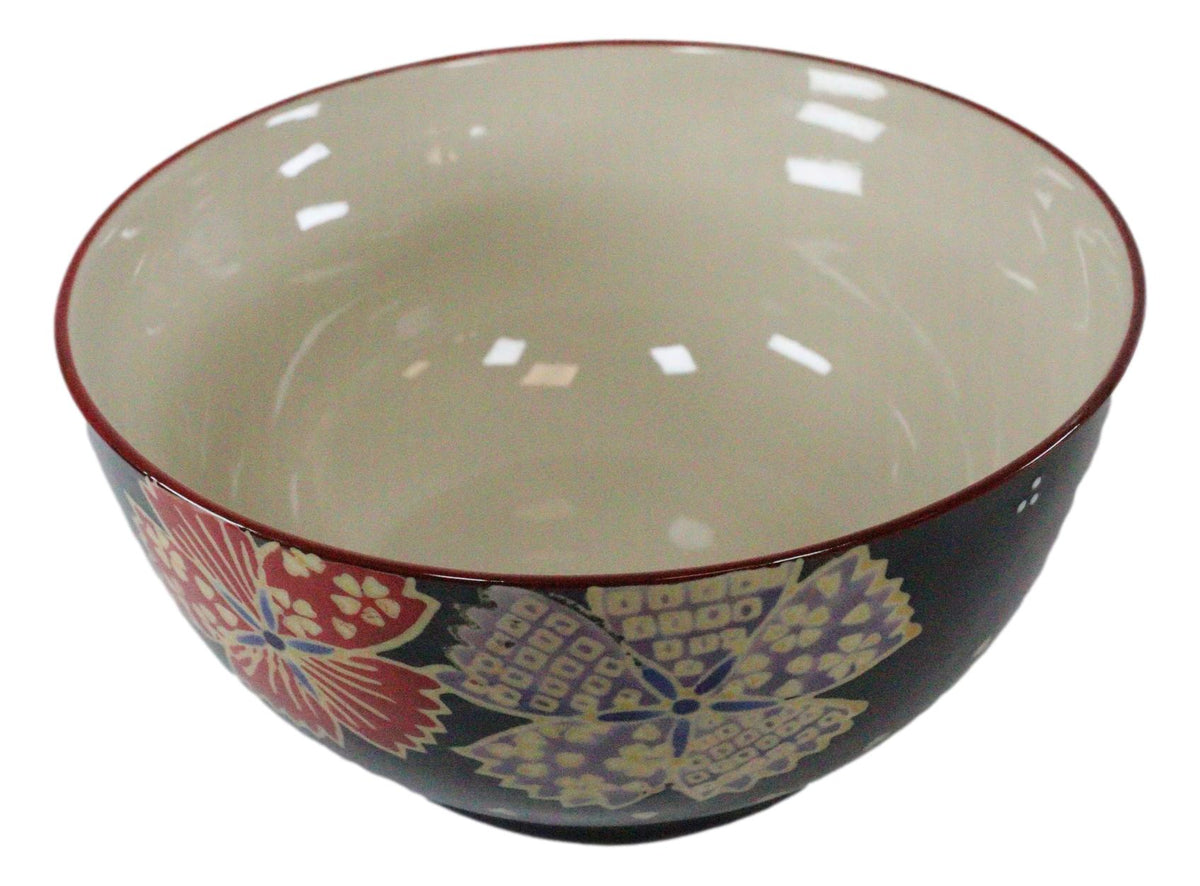 Ebros Set of 2 Ceramic Midnight Floral Blossoms Portion Meal Bowls 3 Cups Airtight Lid