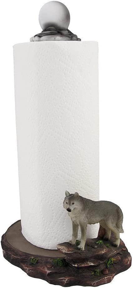 Gray Wolf and Full Moon Paper Towel Holder Kitchen Decor