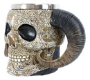 Ram Horned Tribal Floral Lace Tooled Skull Beer Stein Tankard Coffee Cup Mug