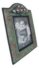 Western Silver Roses Turquoise Faux Tooled Leather Picture Photo Frame 4"X6"