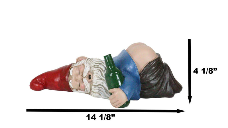 Mr Gnome Passed Out Drunk Bottom's Up Bare Buttocks Holding Booze Figurine