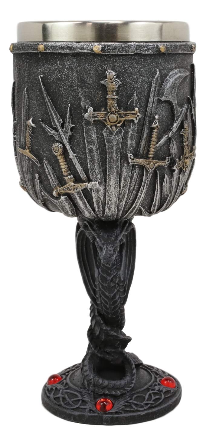 Valyrian Steel Swords And Armory With Entwined Double Dragons Wine Goblet 6oz