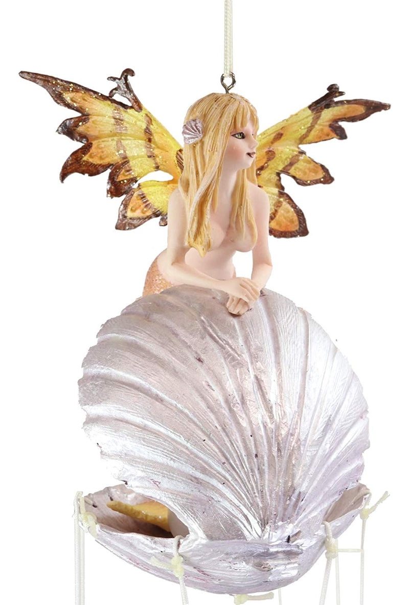 Ebros Nautical Ocean Whimsical Mermaid Fairy With Pearl Oyster Clam Shell Wind Chime
