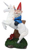Ebros Toadstool Gnome Riding Unicorn Statue 14"Tall Alexander & Bucephalus Pose