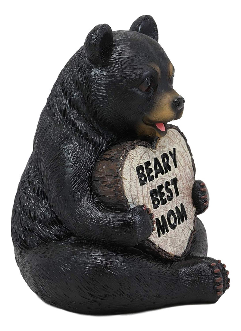 Whimsical Forest Black Bear Holding Heart Sign Saying "Beary Best Mom" Statue