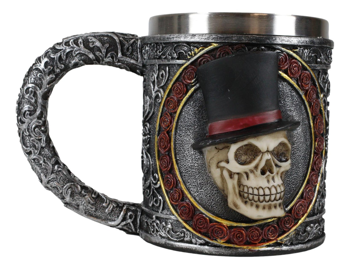 Ebros Love Never Dies Bride & Groom Skulls W/ Rose Wreaths Scroll 2-Sided Mug