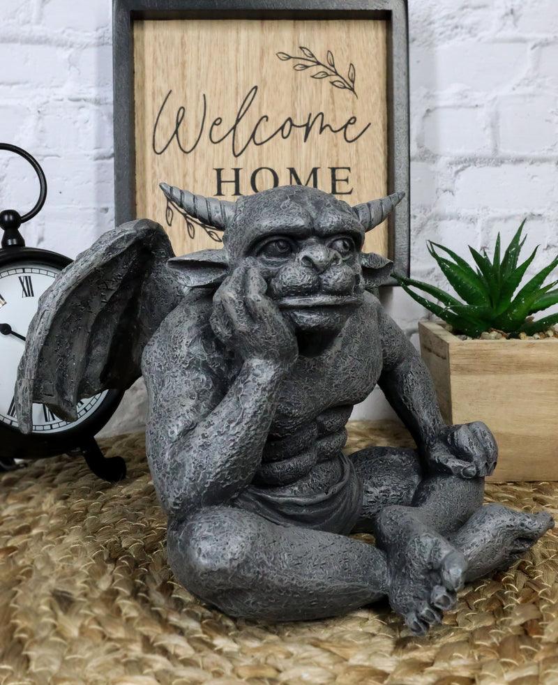 Ebros Horned Gargoyle The Dreamer Figurine Sitting Statue 6.5 Inch Long Thinker