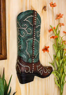 Ebros Rustic Western Teal Faux Tooled Leather W/ Nailheads Cowgirl Boot Decor