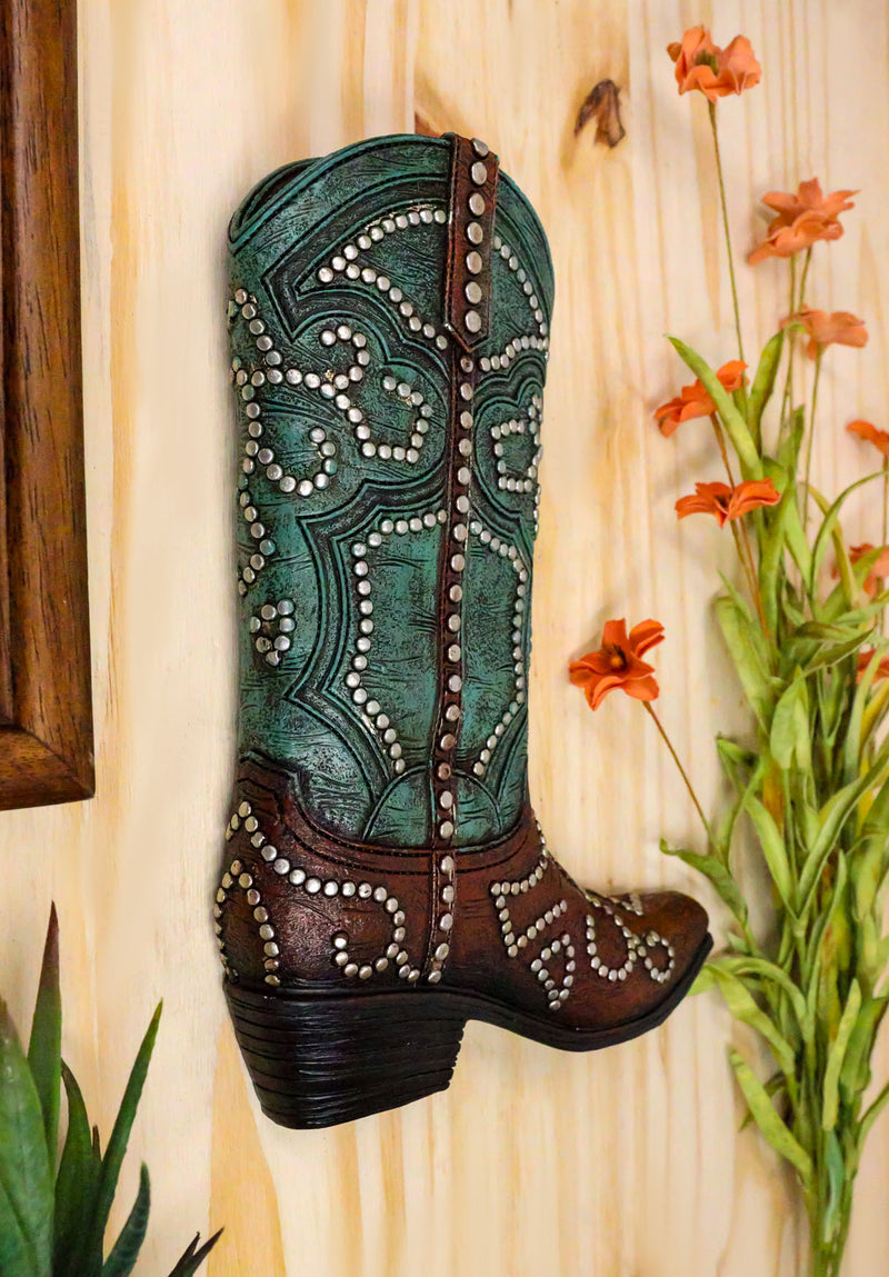 Ebros Rustic Western Teal Faux Tooled Leather W/ Nailheads Cowgirl Boot Decor