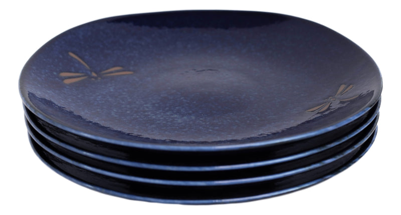 Pack Of 4 Made In Japan Blue Tombo Dragonfly 10" Main Course Large Dinner Plates