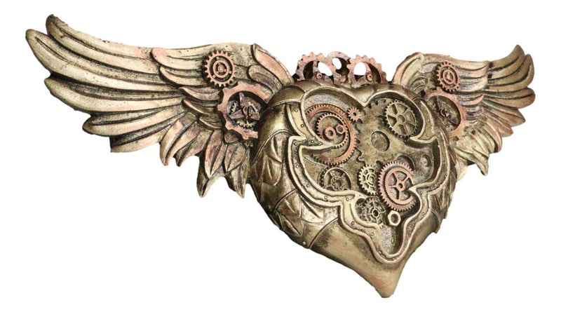 Steampunk Romantic Angel Winged Heart Clockwork And Gearwork Wall Plaque Decor