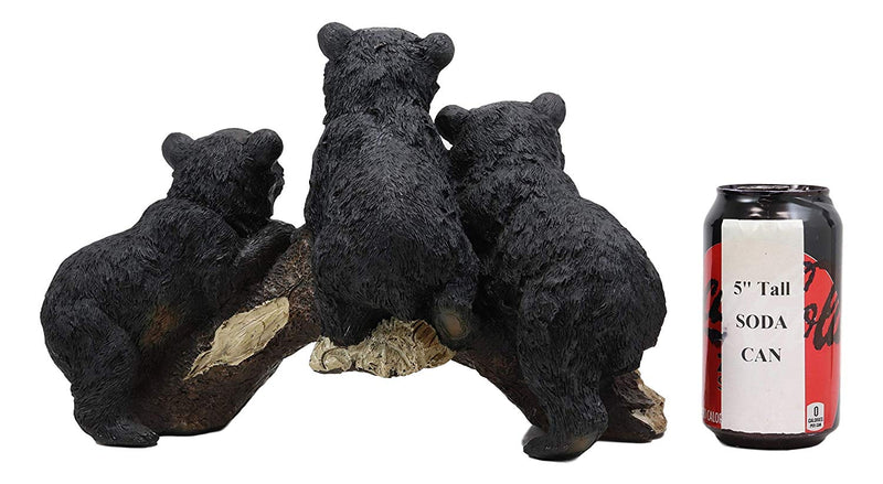 Whimsical Rustic Forest 3 Black Bear Cubs Climbing On Arched Log Statue 12.25"L - Ebros Gift