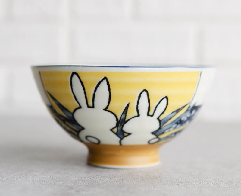 Pack Of 10 Made In Japan Ceramic Colorful 2 Rabbits Gazing Moon Soup Rice Bowls