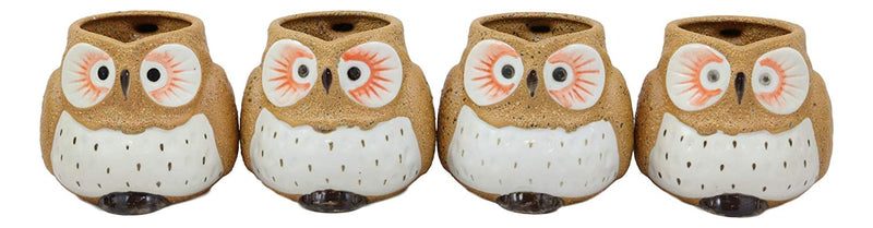 Ebros Gift Whimsical Woody Forest Big Eyed Brown Owl Ceramic 11oz Drinking Mugs Set of 4 As Kitchen Dining Home Decor Of Owls Owlet Nocturnal Bird Novelty Mug Cups For Coffee Tea Milk Beverage