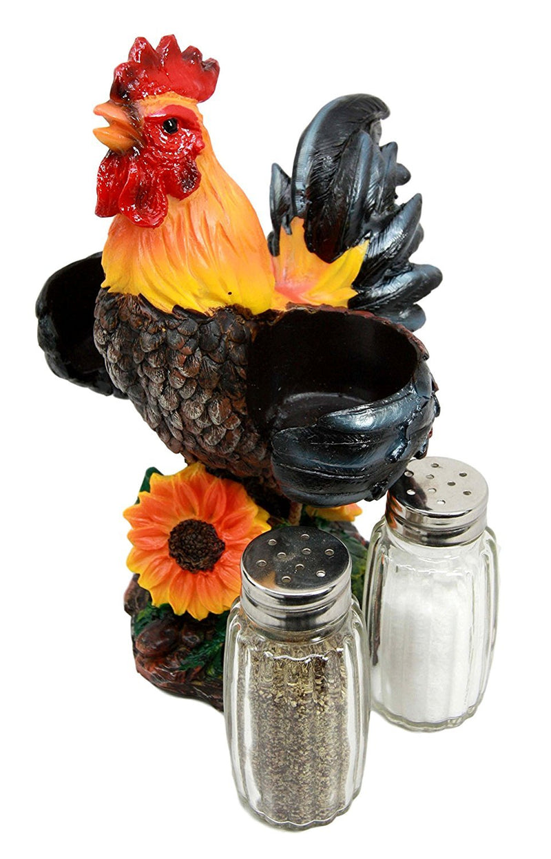 Farm Barnyard Rooster Salt Pepper Shakers Holder Figurine Spice To Crow About