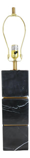 27"H Contemporary Elegant 3 Black Marble Cubes Gold Trim Table Lamp Fabric Shade