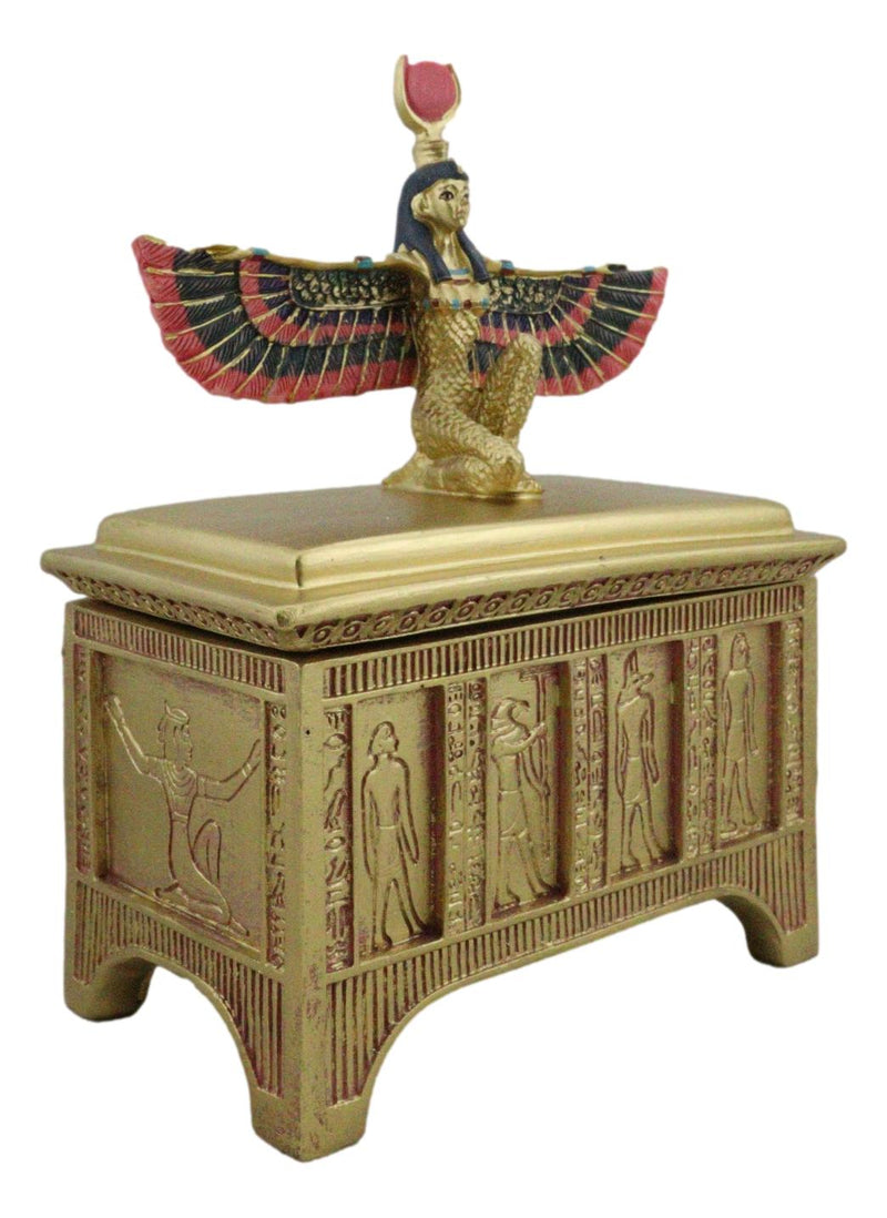 Ebros Egyptian Isis With Open Wings Golden Jewelry Box Statue Motherhood Magic