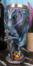 Blue Divine Fire Winged Dragon With Excalibur Sword Wine Goblet Chalice Cup 7oz