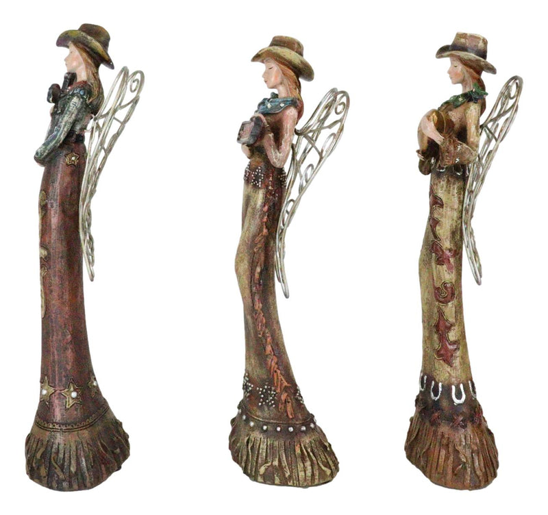 Set Of 3 Western Cowgirl Angels With Family Heart Cross Friend Sign Figurines