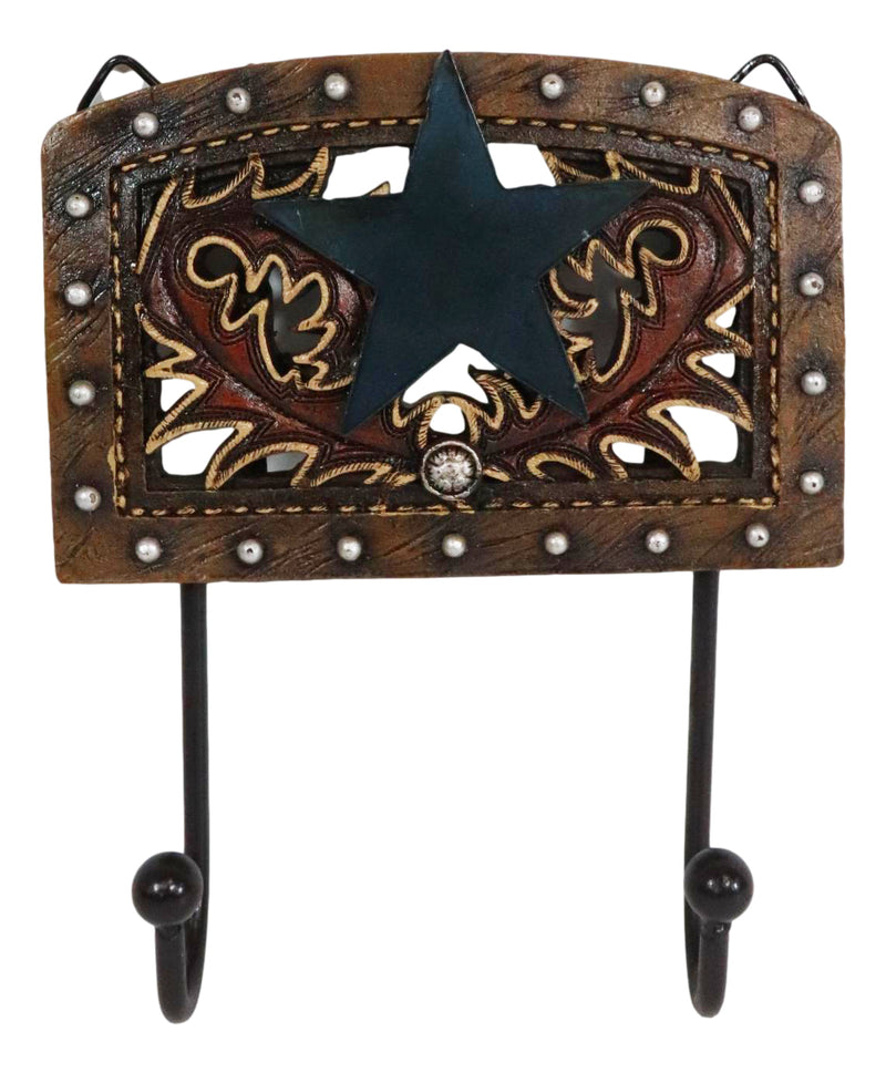 Rustic Western Lone Star Tooled Leather Bootcut Patterns 2-Peg Wall Hooks Decor