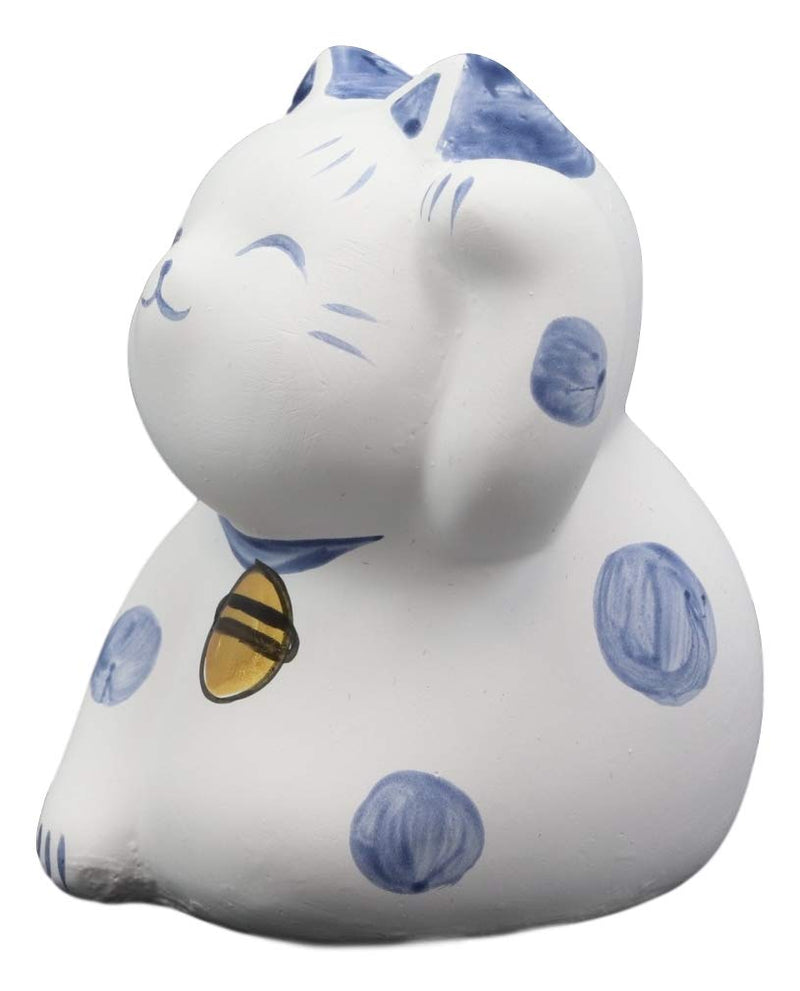 Ebros Japanese Lucky Charm Beckoning Cat White Maneki Neko With Blue Spots Figurine