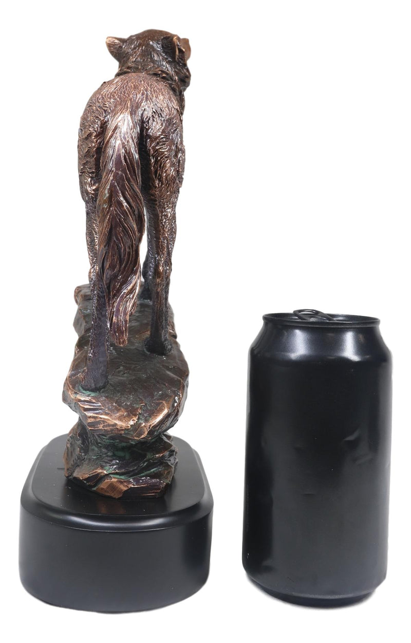 Midnight Moon Howling Alpha Gray Wolf Statue In Bronze Electroplated Finish