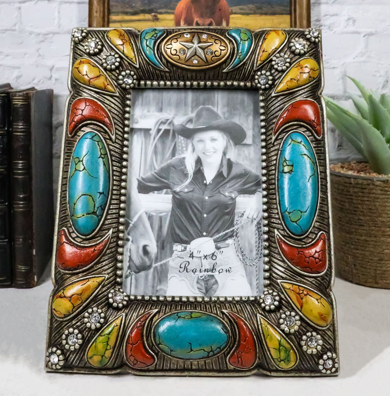 Rustic Western Turquoise Red And Gold Teardrop Gems 6X4 Picture Photo Frame