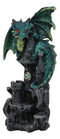 Green Earth Dragon Perching On Castle Tower Top Statue With Rhinestone Crystal