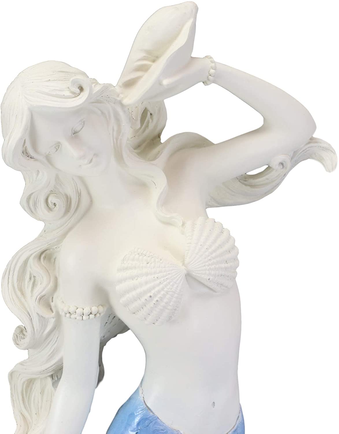 Ebros Large Mermaid Holding Conch Shell Decorative Figurine (Blue & White Ombre)