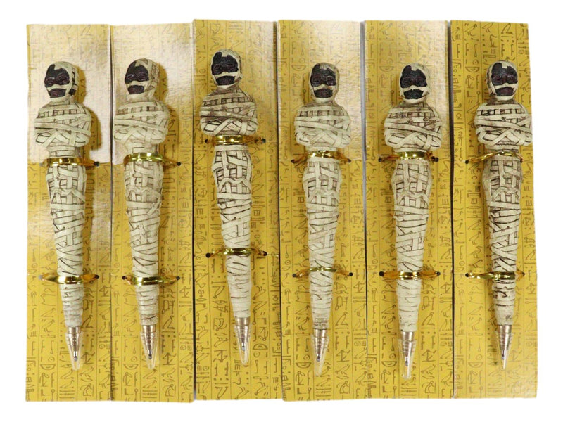 Pack Of 6 Egyptian Bandage Wrapped Mummy Sarcophagus Sculptural Ballpoint Pens