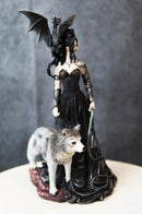 Gothic Maestra Maleficent Witch Fairy With Alpha Wolf and Black Dragon Statue