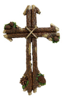 Rustic Western Rugged Tree Logs With Festive Pine Cones Wall Cross Decor Plaque