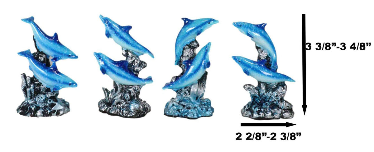 Pack Of 4 Marine Sea Blue Dolphins Swimming By Waves And Coral Reef Figurines - Ebros Gift