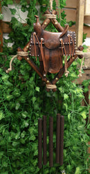 Country Rustic Cowboy Horse Saddle Faux Tooled Leather Decorative Wind Chime