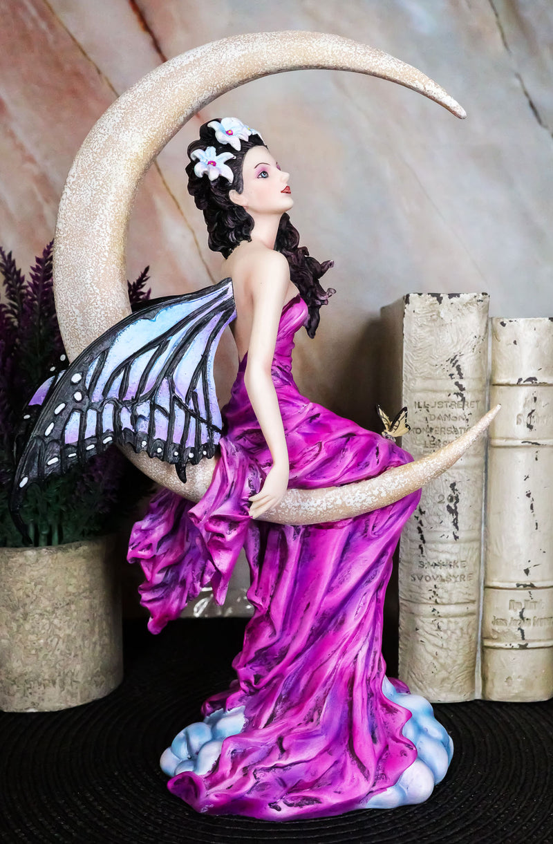 Large Amethyst Moon Celestial Butterfly Fairy Statue 11"Tall By Nene Thomas