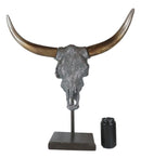 22"H Large Rustic Glitter Silver Longhorn Bull Steer Skull Resin Desktop Plaque